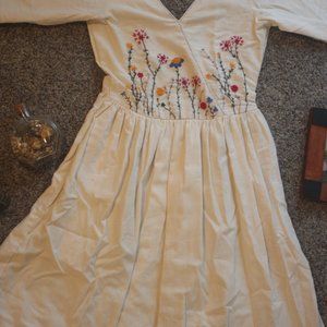 Stunning! Handmade! Organic! ~ Floral Embroidered Cotton Dress